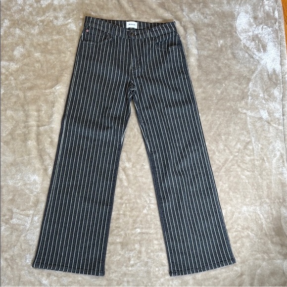 Hudson Rosalie High Rise Wide Leg Ankle Black w/ White Pinstripes Womens Size 25 - Picture 4 of 14